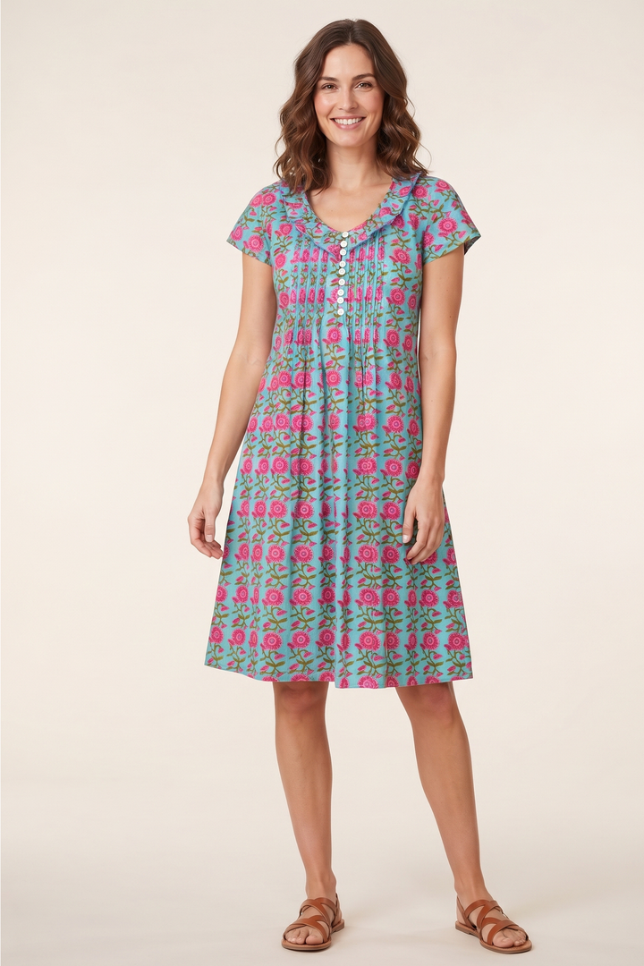 Cotton Karen Short Sleeve Day Dress in Summertime