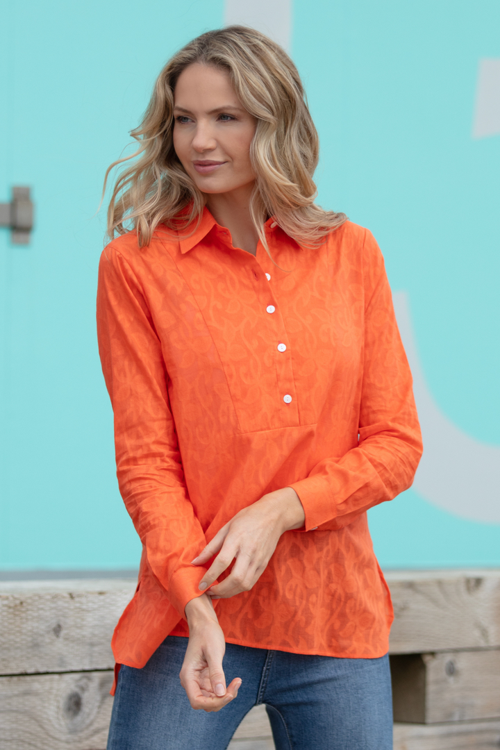 Cotton Mayfair Shirt in Hand Woven Hot Orange