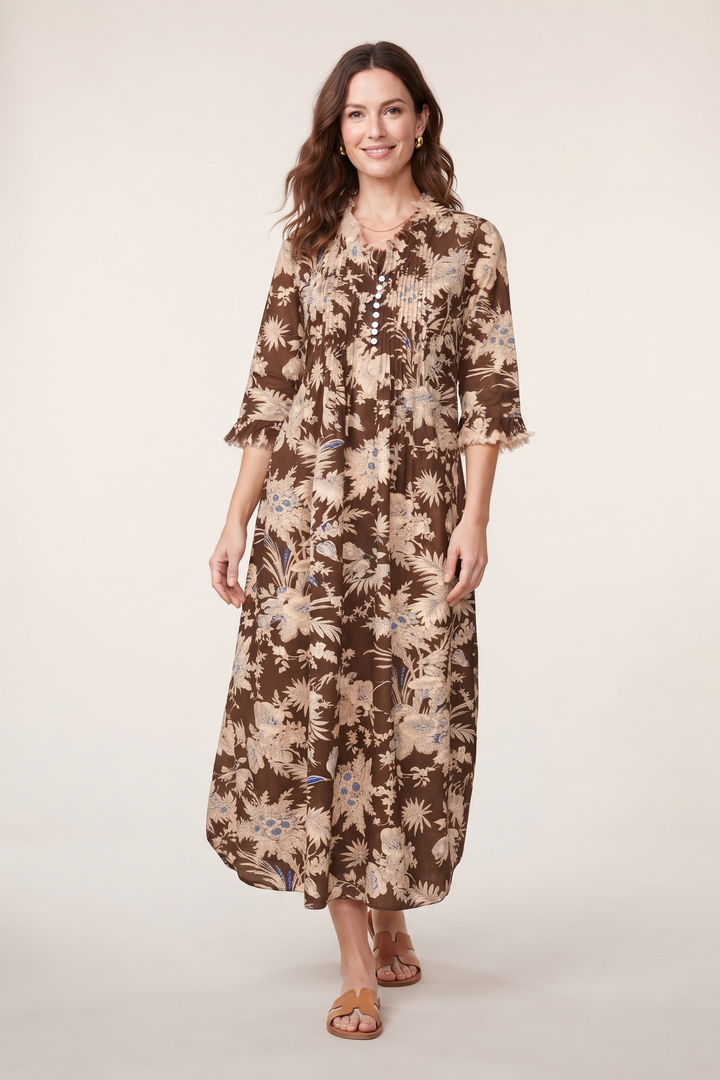 Cotton Annabel Maxi Dress in Cocoa Tropical
