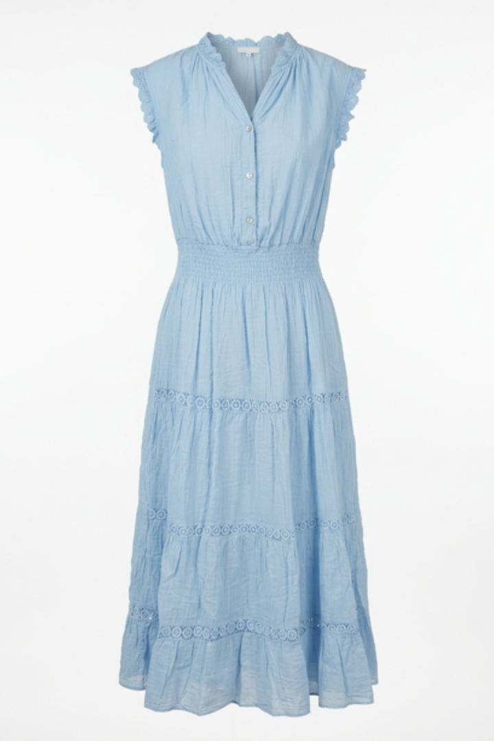 Cotton Lace Detailed Cap Sleeve Dress In Baby Blue