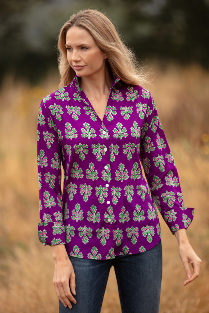 Ella Shirt In Violet & Green Thistle