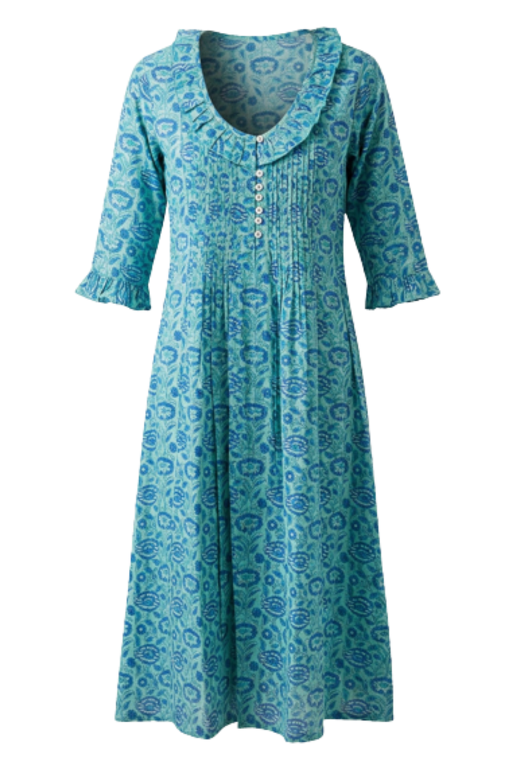 Cotton Karen 3/4 Sleeve Day Dress in Seagreen