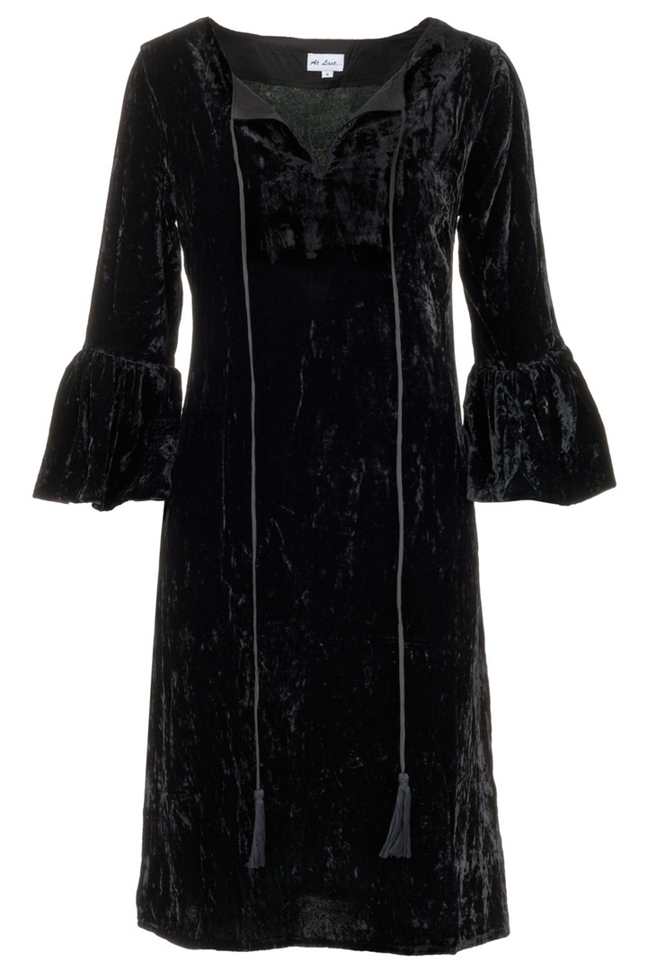 Silk Velvet Belle Tassel Dress in Black