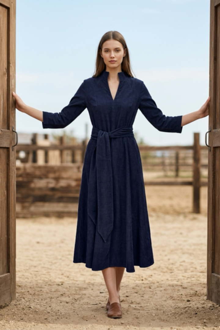 Chelsea Corduroy Midi Dress in Navy
