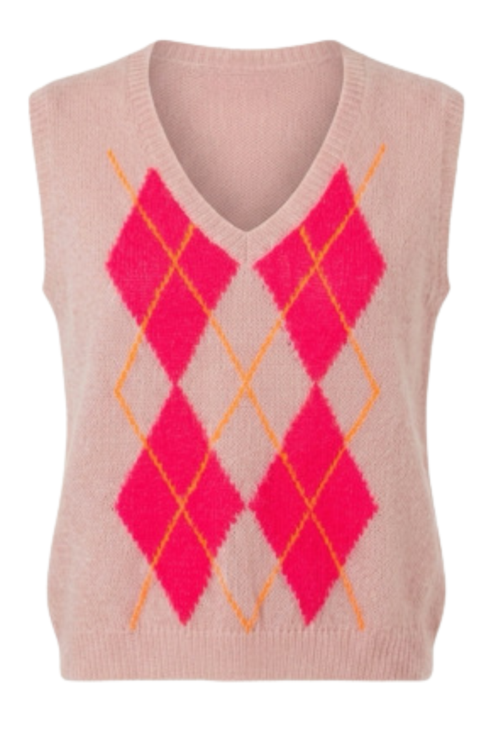 Sleeveless Jumper in Baby & Hot Pink Argyle