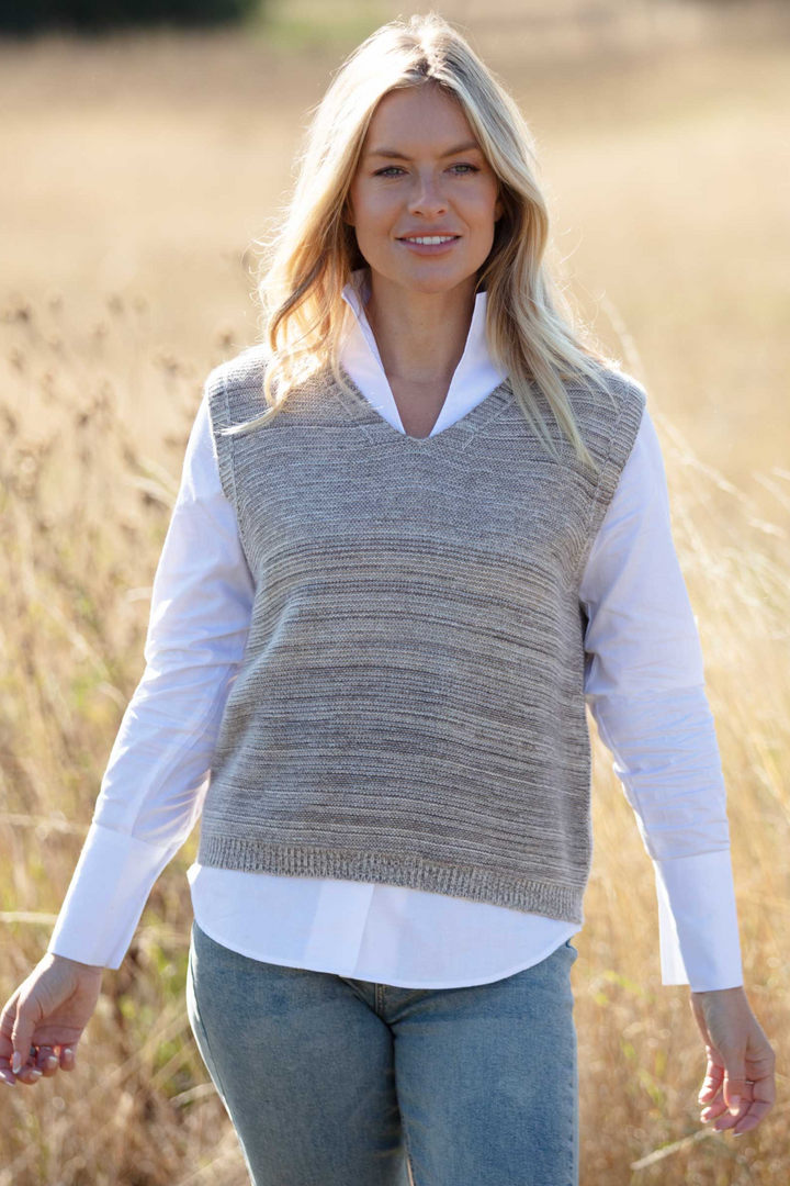 Cashmere Mix Sleeveless Jumper in Dove Grey with Baby Pink Mix