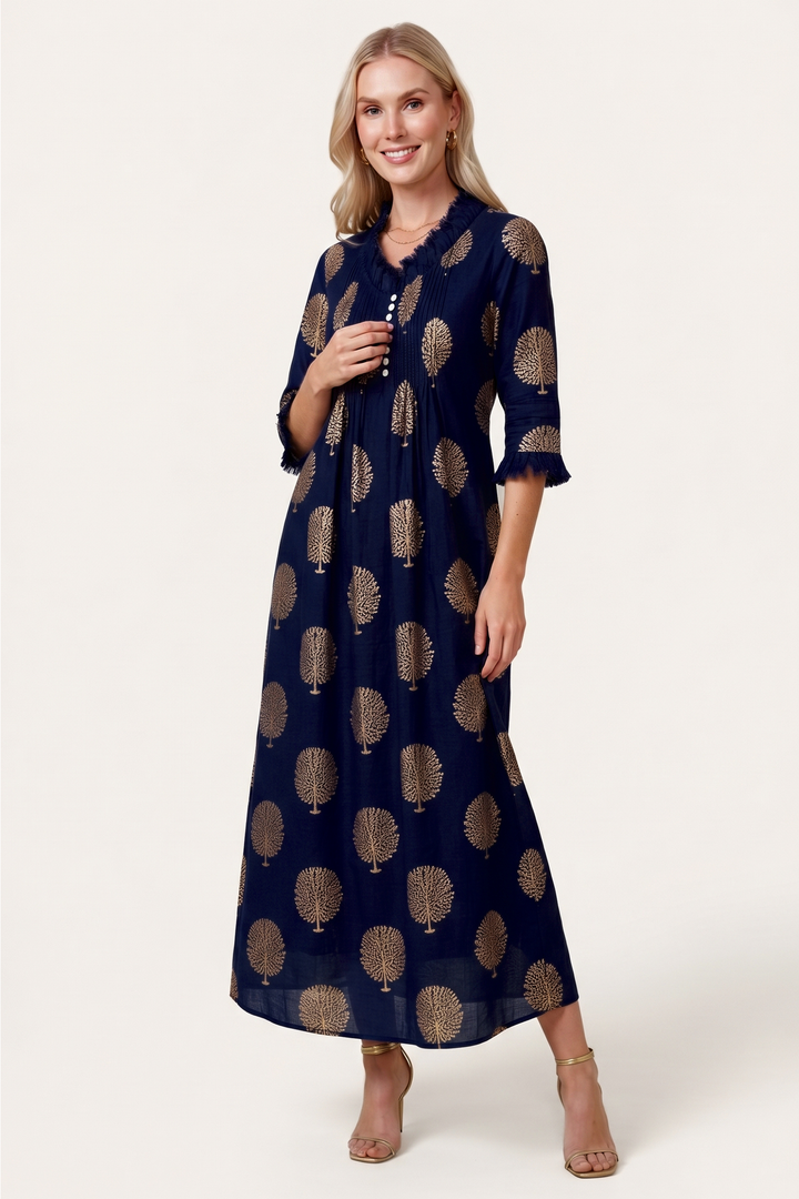 Cotton Annabel Maxi Dress in French Navy