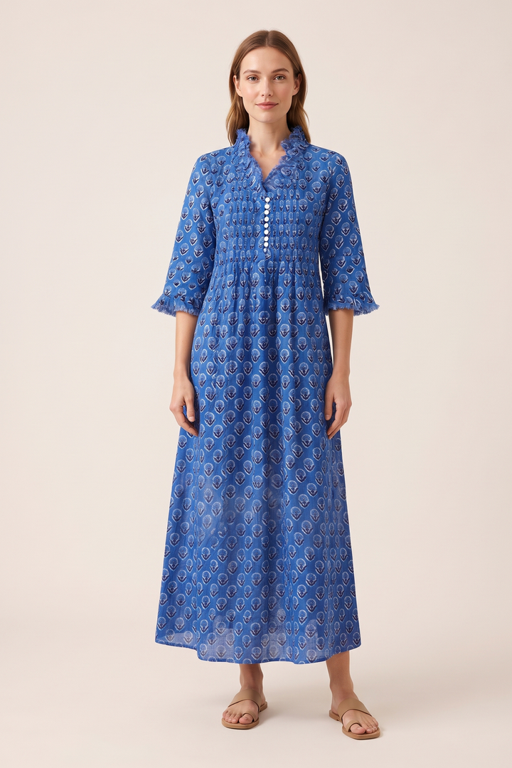 Cotton Annabel Maxi Dress in Provencal Blue