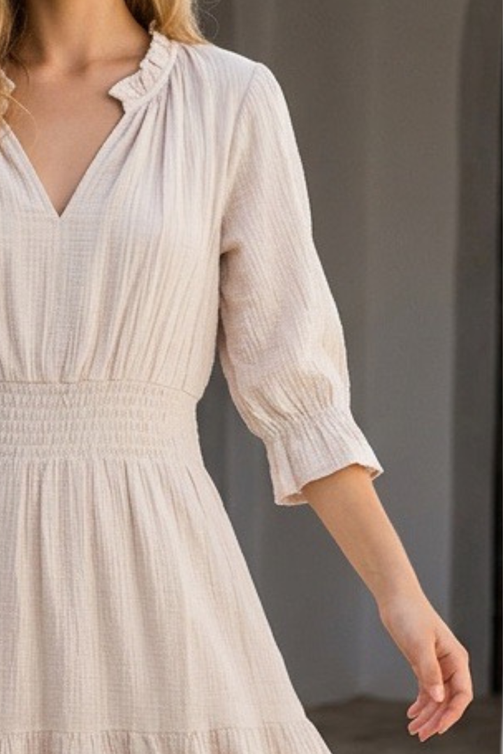 Cotton Salcombe Midi Dress In Beige