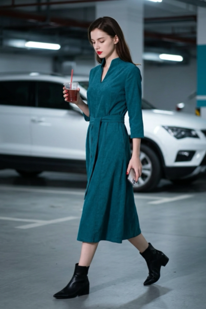Chelsea Corduroy Midi Dress in Teal
