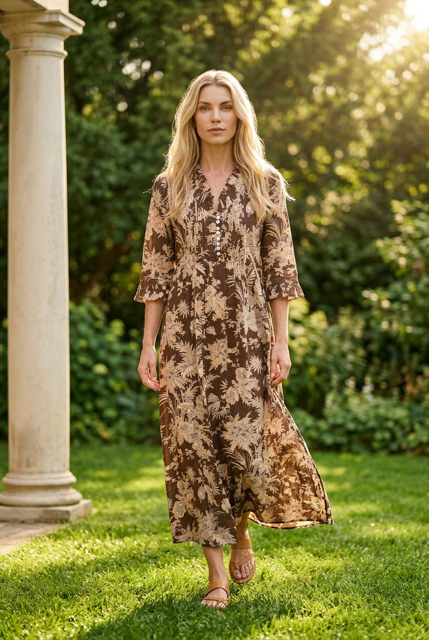 Cotton Annabel Maxi Dress in Cocoa Tropical