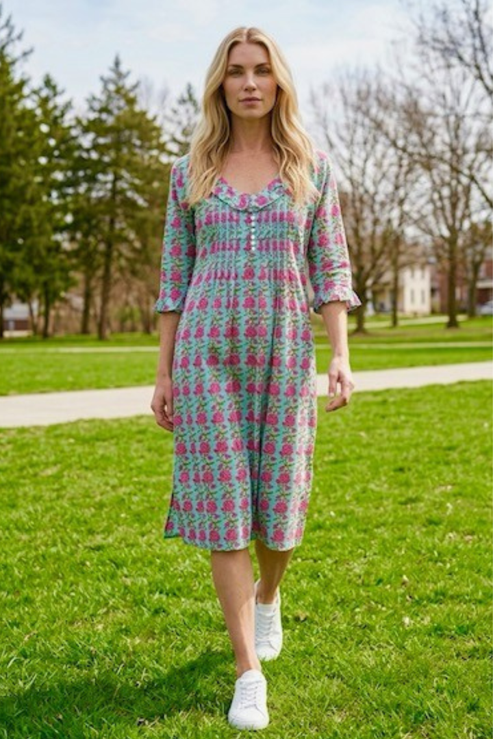 Cotton Karen 3/4 Sleeve Day Dress in Summertime