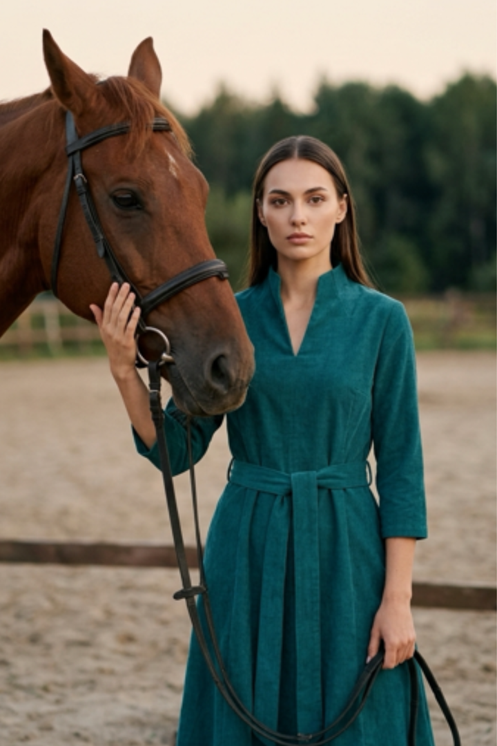Chelsea Corduroy Midi Dress in Teal