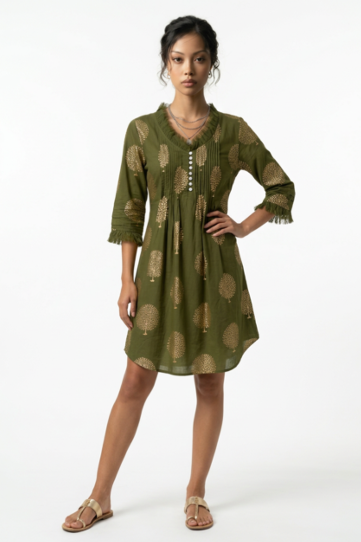 Annabel Cotton Tunic in Olive & Gold