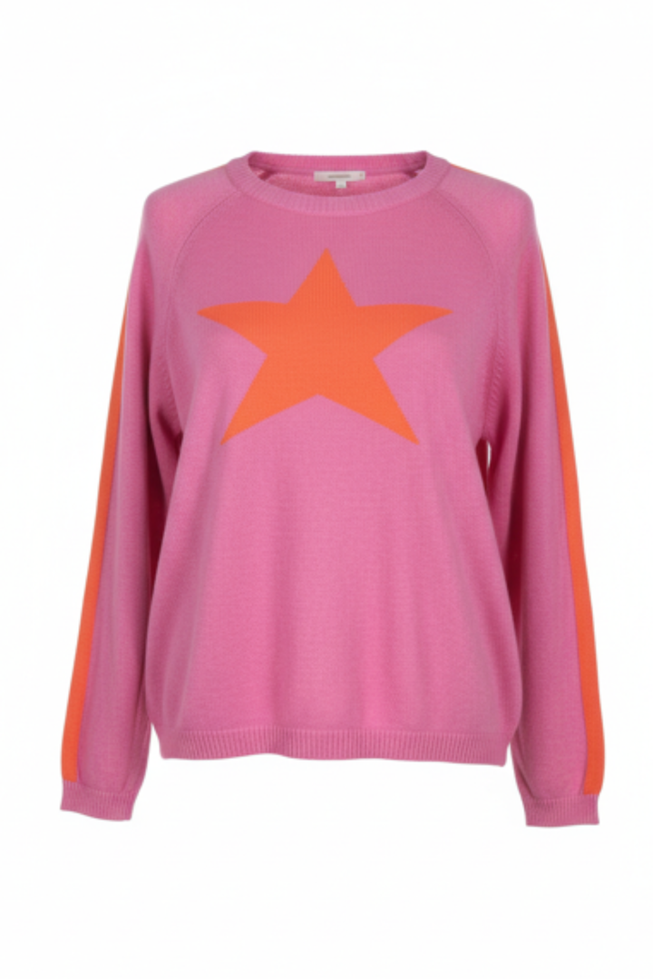 Cashmere Mix Sweater in Bubblegum Pink with Orange Star & Armstripe