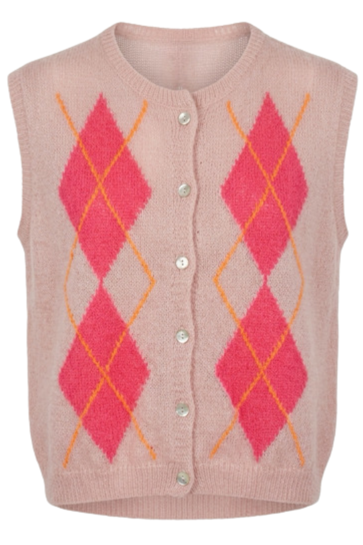 Sleeveless Cardigan in Baby & Hot Pink Argyle
