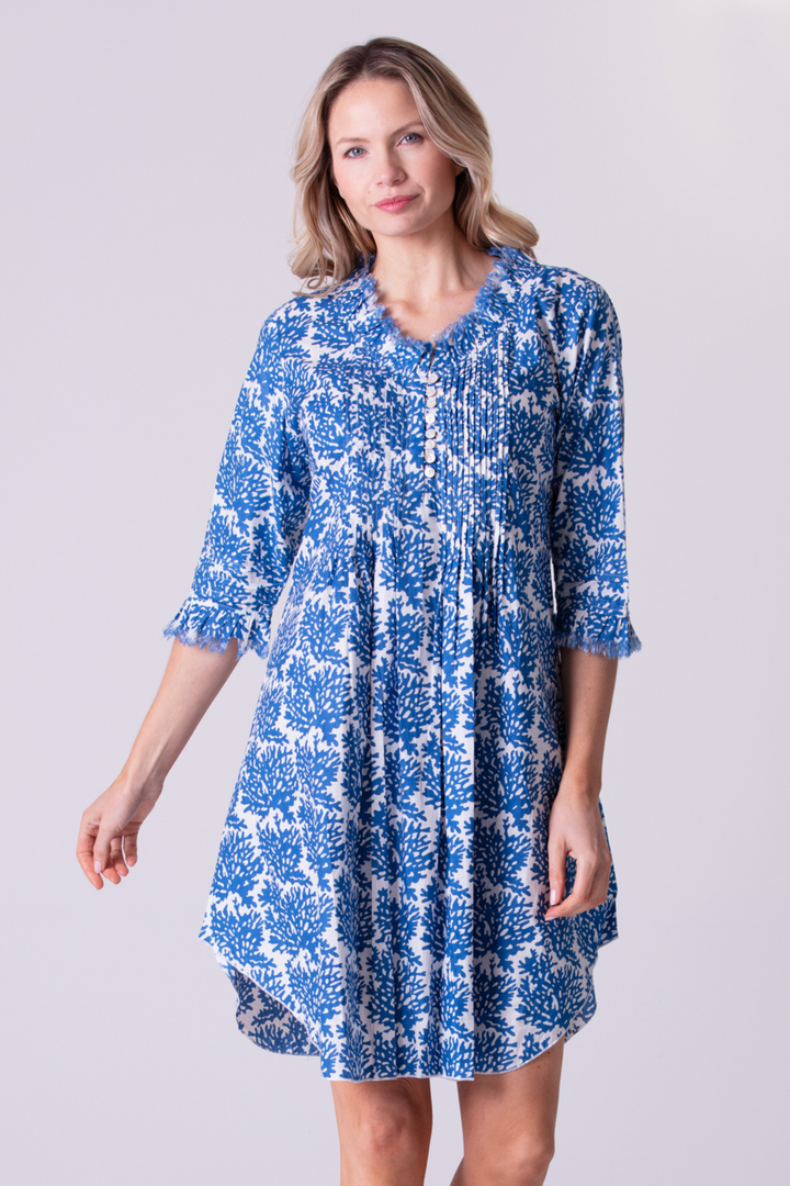 *NEW* Annabel Cotton Tunic in White with Blue Reef