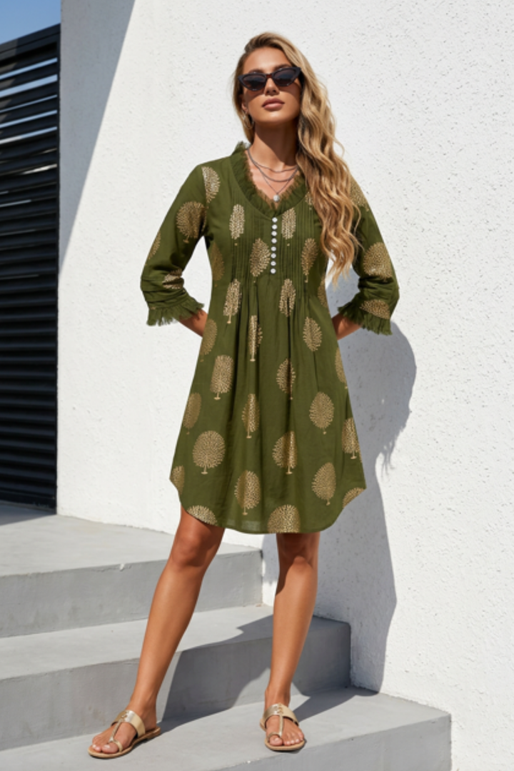Annabel Cotton Tunic in Olive & Gold