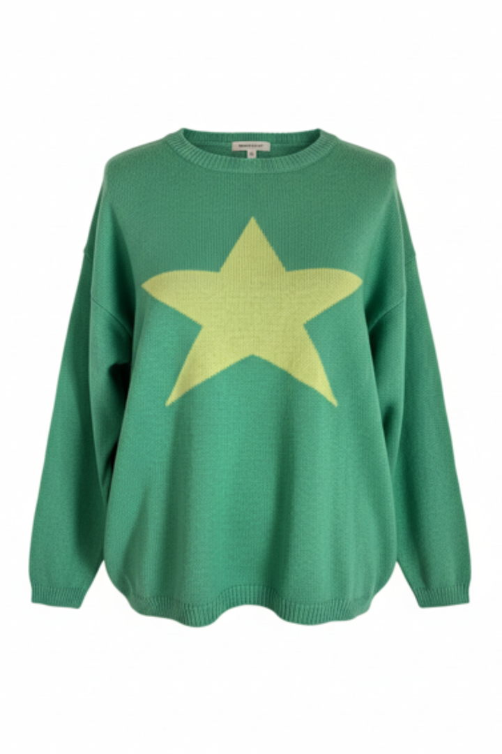 Cashmere Mix Sweater in Grass Green with Lime Star
