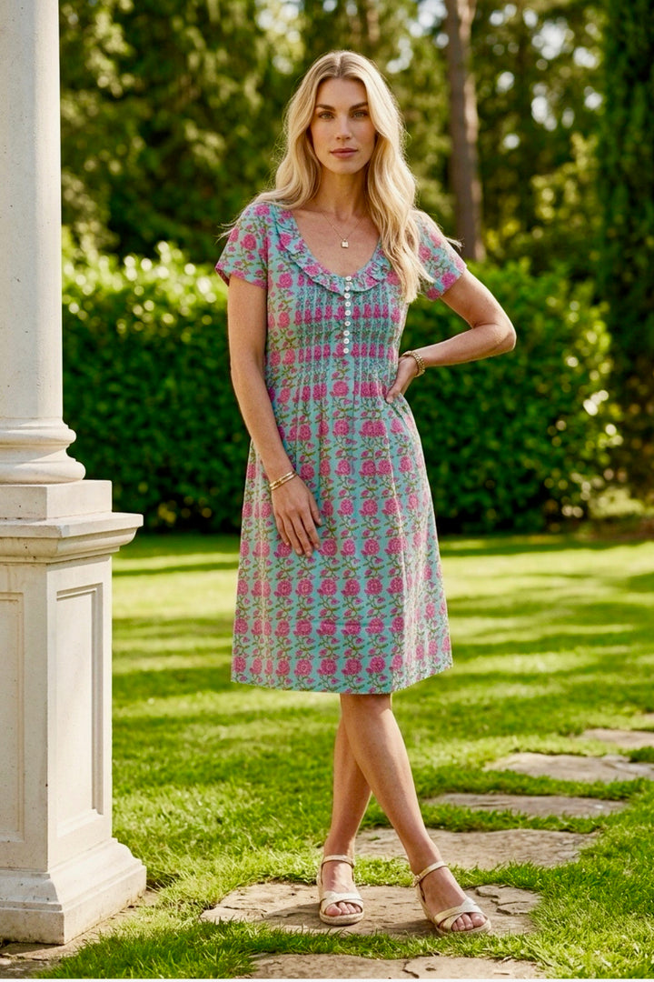 Cotton Karen Short Sleeve Day Dress in Summertime