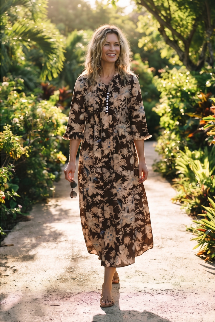 Cotton Annabel Maxi Dress in Cocoa Tropical