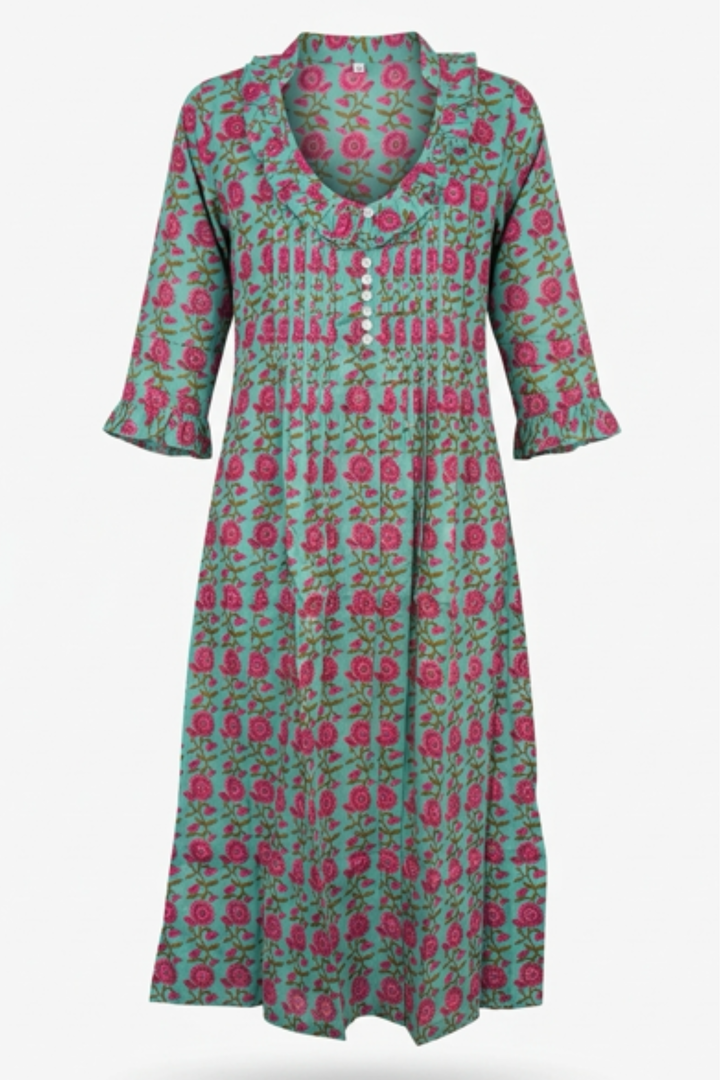 Cotton Karen 3/4 Sleeve Day Dress in Summertime