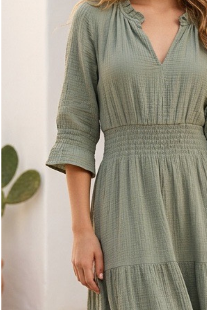 Cotton Salcombe Midi Dress In Olive
