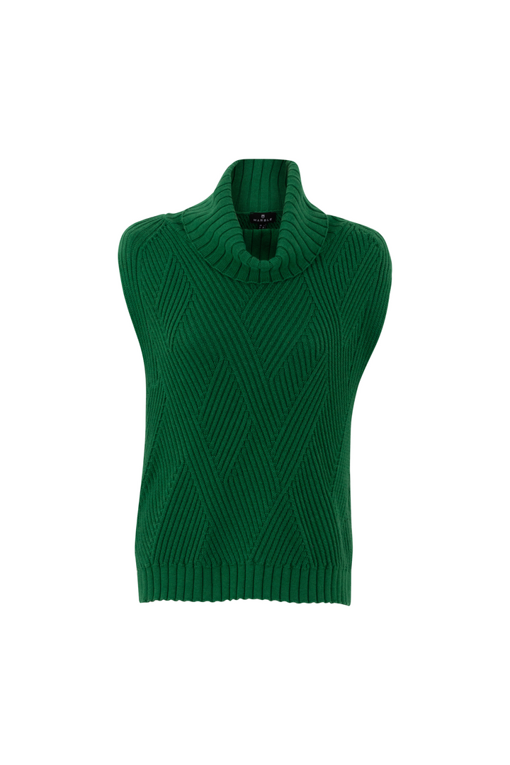'Marble' Knitted Roll Neck Sleeveless Sweater in Green