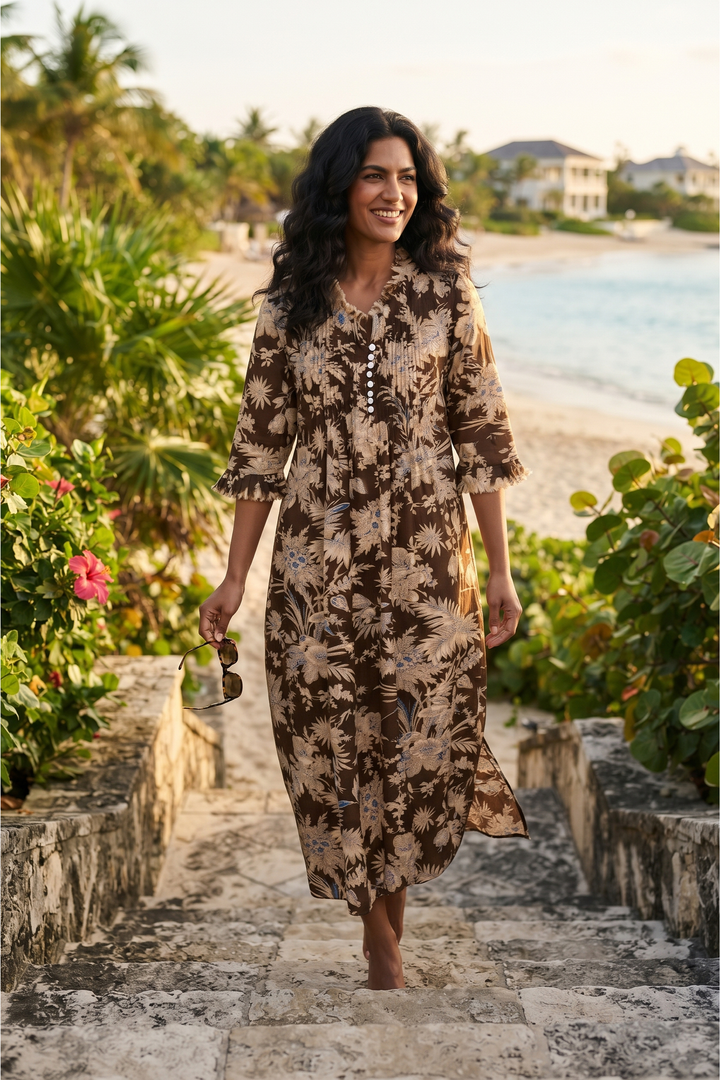 Cotton Annabel Maxi Dress in Cocoa Tropical