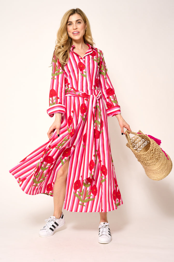 Cotton Marigold Dress in Pink & Red