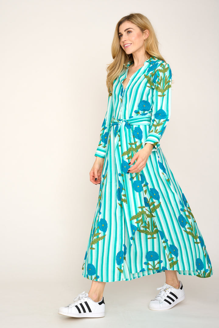 Cotton Marigold Dress in Turquoise