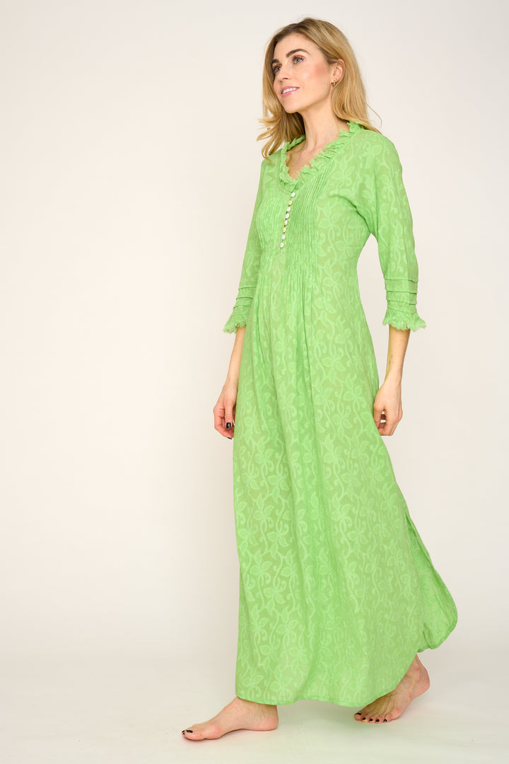 Cotton Annabel Maxi Dress in Hand Woven Lime Green