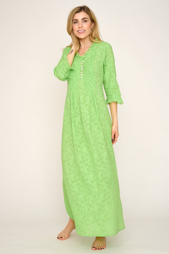 Cotton Annabel Maxi Dress in Hand Woven Lime Green