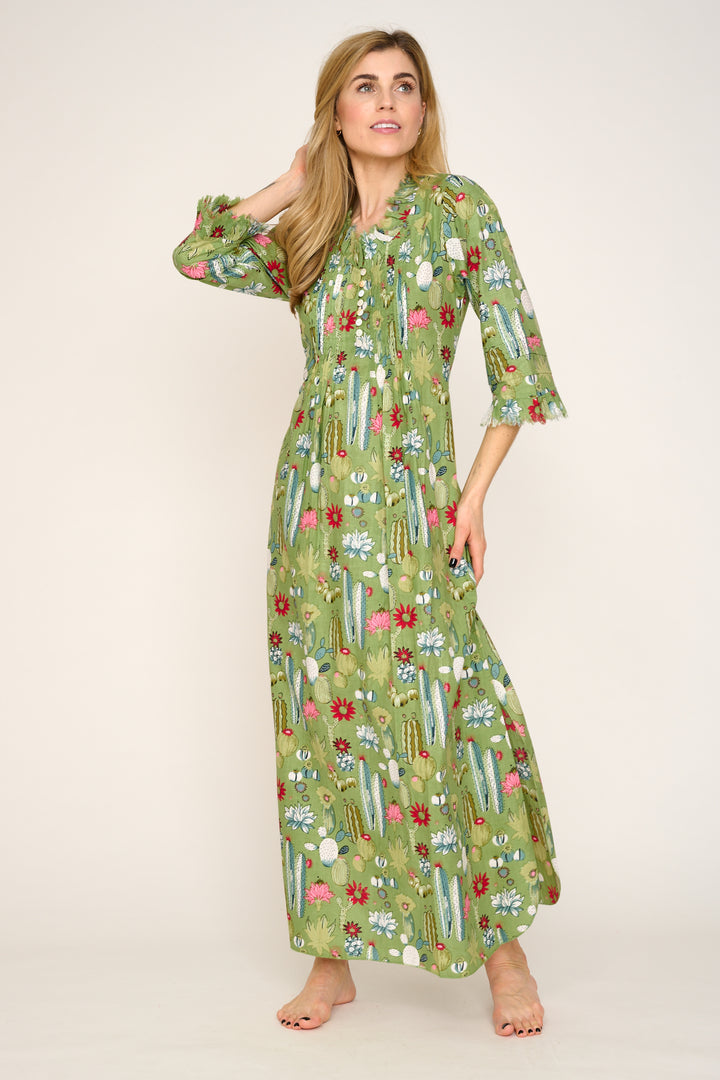 Cotton Annabel Maxi Dress in Green Cactus