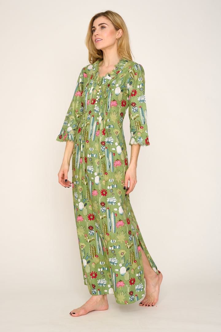 Cotton Annabel Maxi Dress in Green Cactus