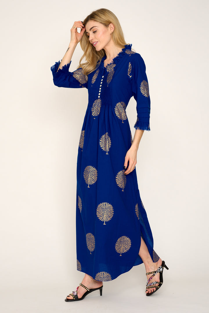 Cotton Annabel Maxi Dress in Marrakesh Blue & Gold