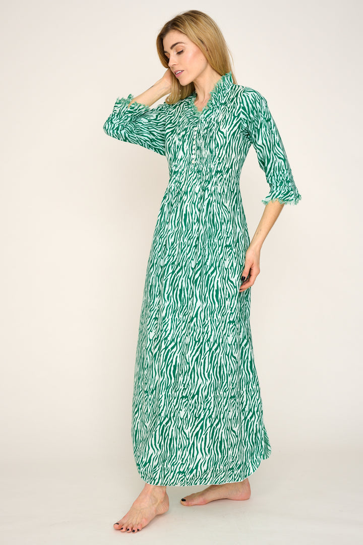 Cotton Annabel Maxi Dress in Sea Green Reeds