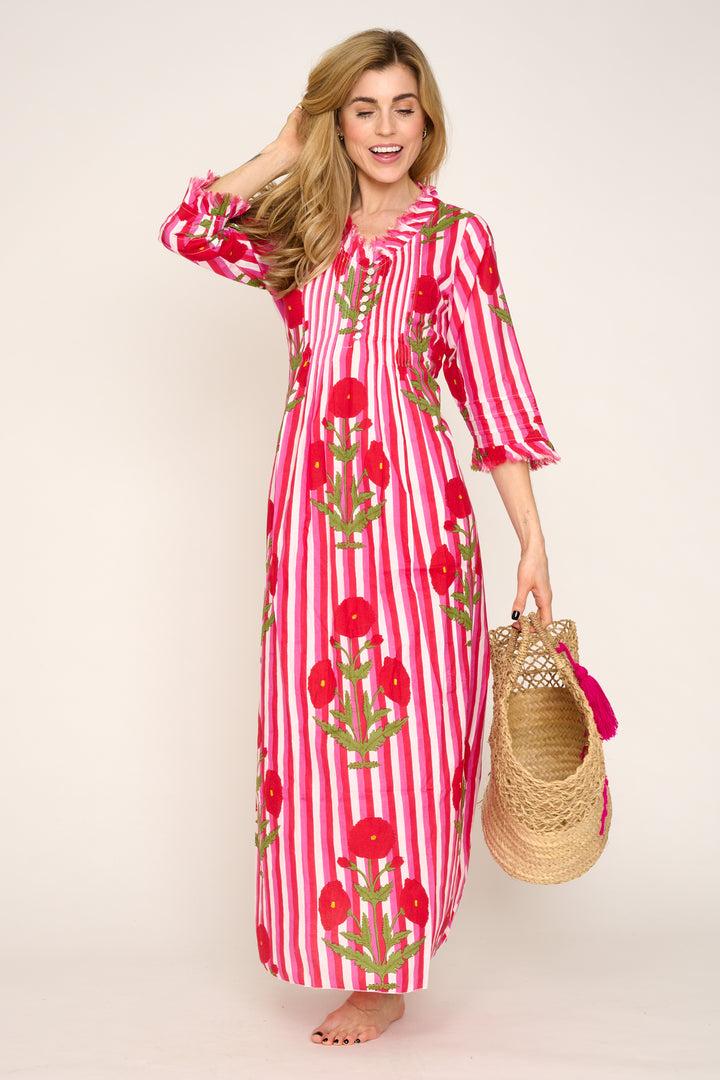 Cotton Annabel Maxi Dress in Red Marigold