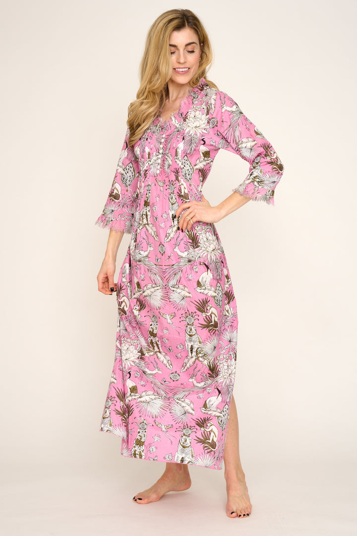 Cotton Annabel Maxi Dress in Pink Tropical