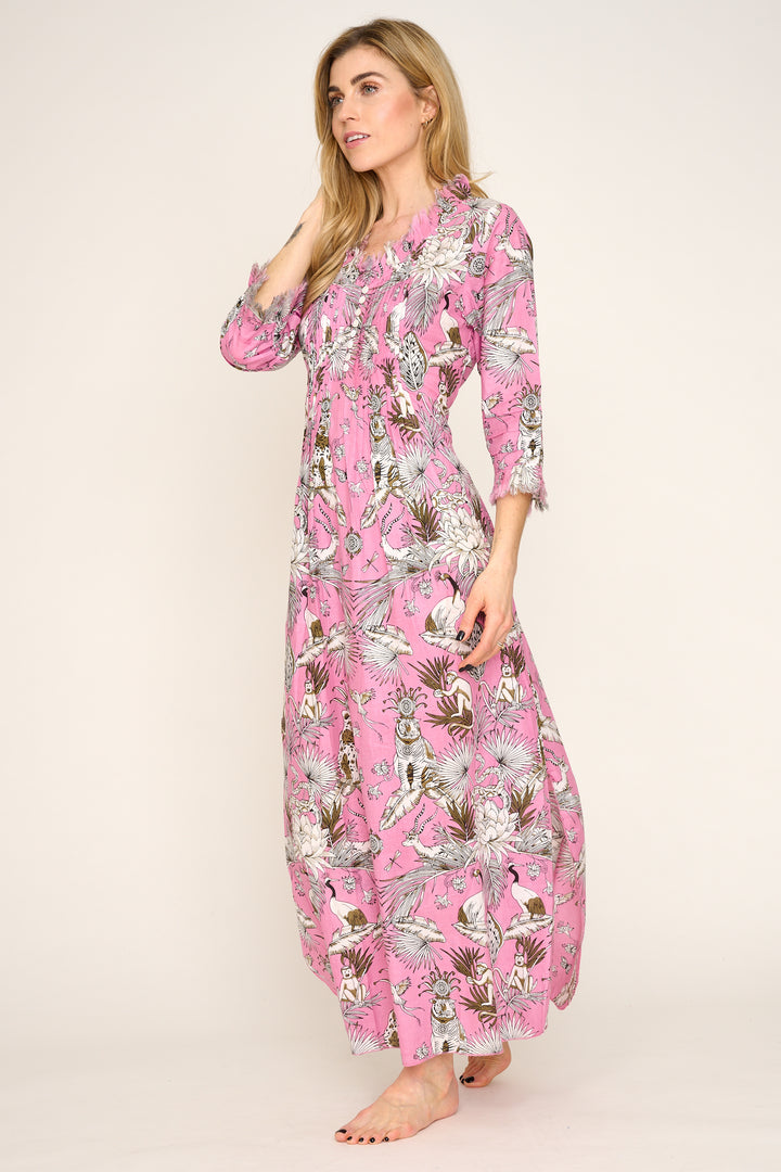 Cotton Annabel Maxi Dress in Pink Tropical