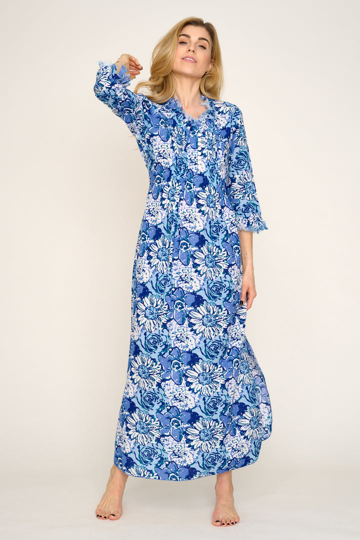 Cotton Annabel Maxi Dress in Blue Seas & White Floral