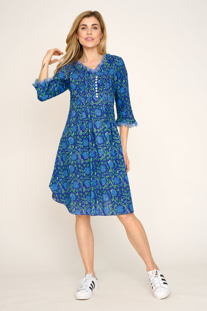 Annabel Cotton Tunic in Royal Blue with Blue & Green Flower