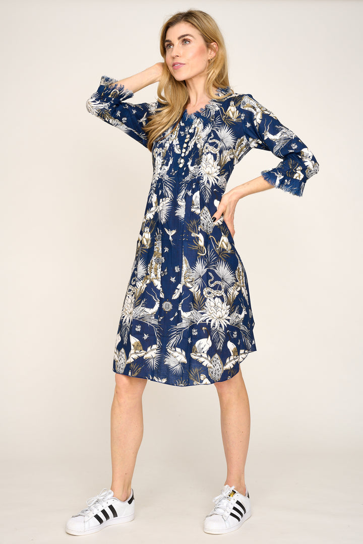 Annabel Cotton Tunic in Navy Tropical