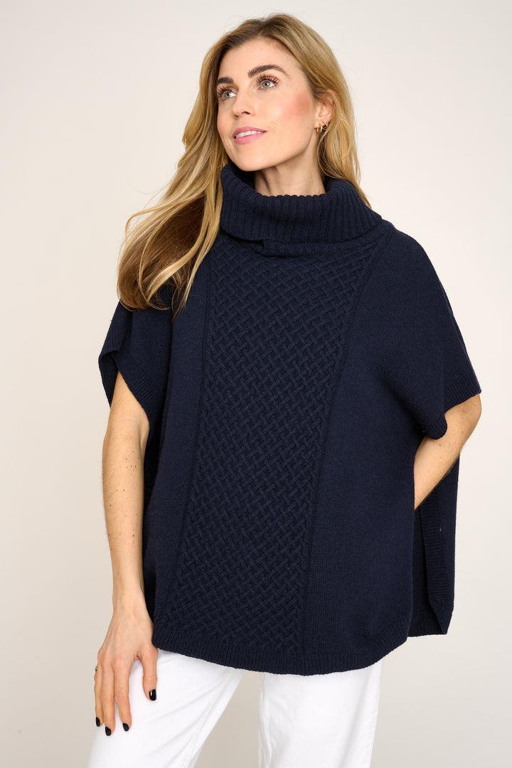Cashmere Mix Sleeveless Roll Neck Jumper in Navy