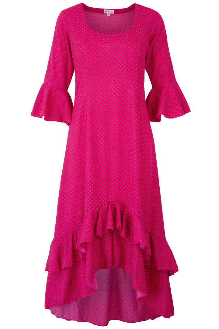Victoria Midi Dress in Hot Pink with Green Spot