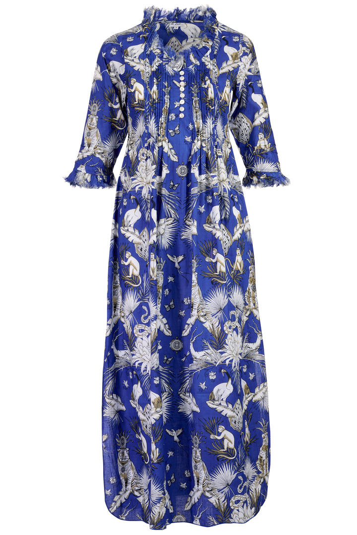 Cotton Annabel Maxi Dress in Royal Blue Tropical
