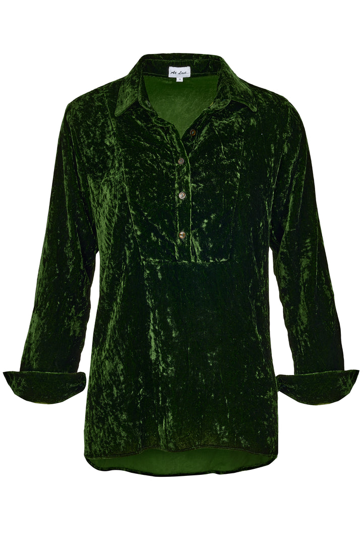 Silk Velvet Shirt In Forest Green