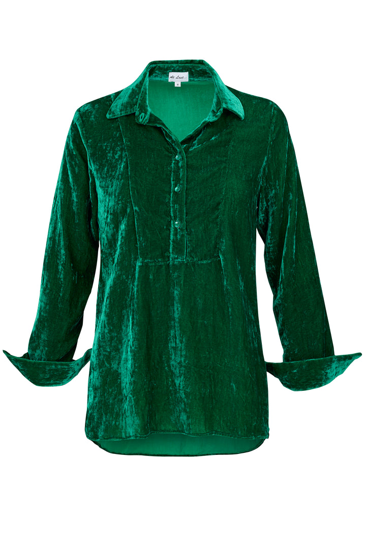 Silk Velvet Shirt In Emerald Green