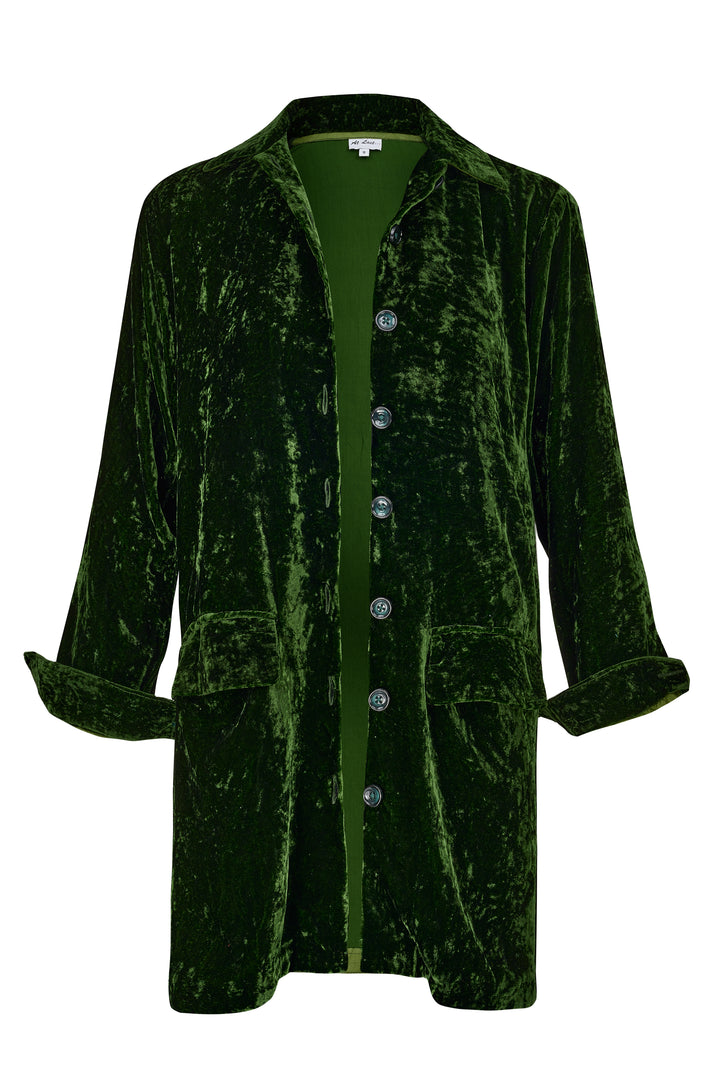 Kensington Silk Velvet Shirt/Jacket In Forest Green