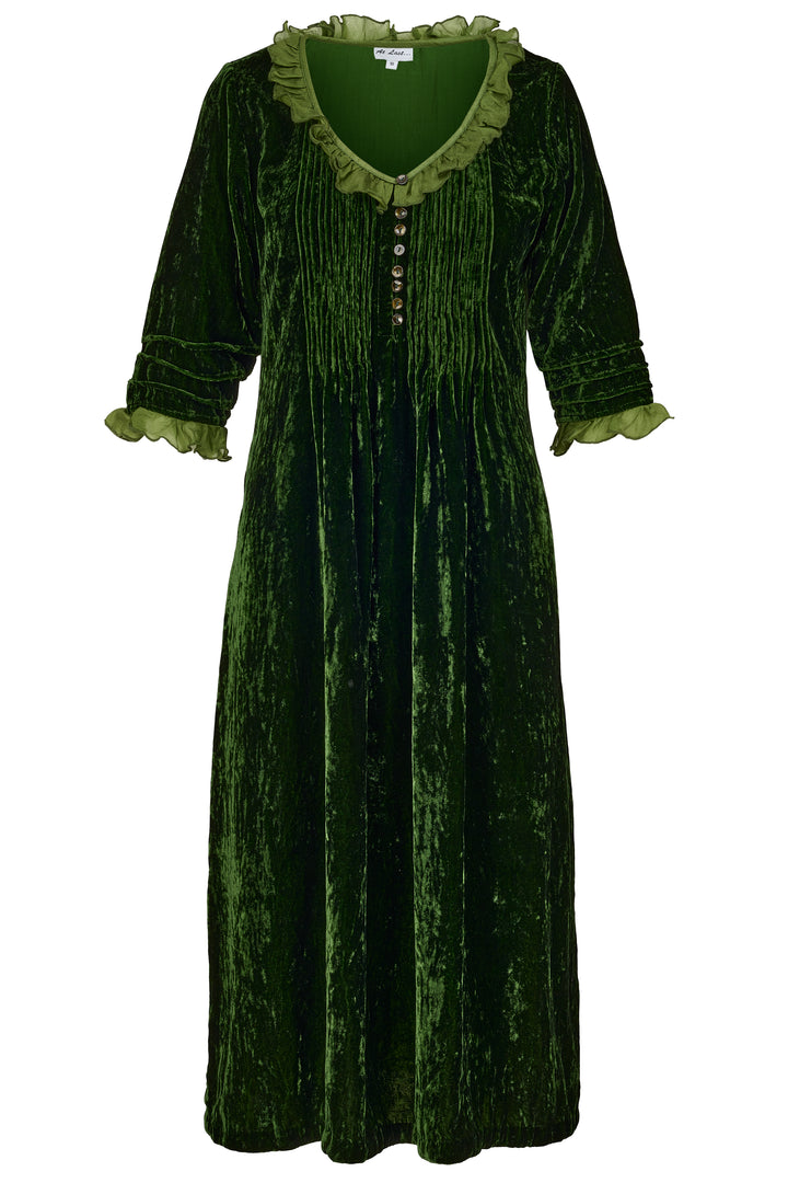 Silk Velvet Karen Dress in Forest Green